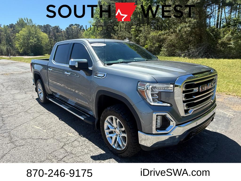 Gray (Satin Steel Metallic) 2021 GMC Sierra 1500 SLT Crew Cab 4WD Pickup Truck Four-Wheel Drive Automatic