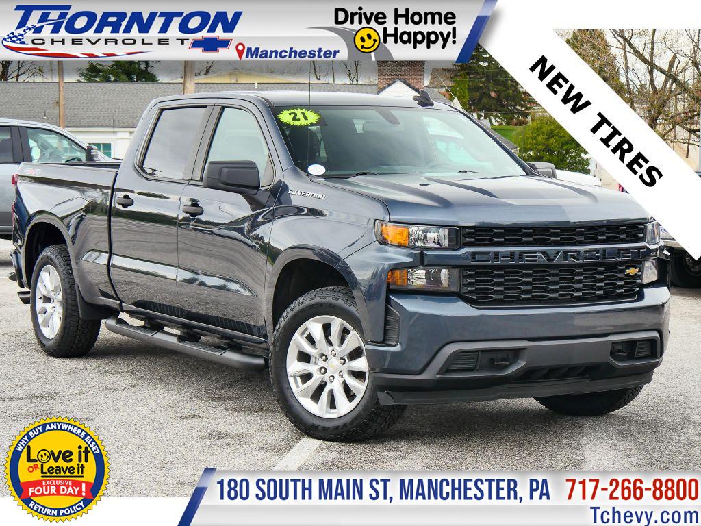 Shadow Gray Metallic 2021 Chevrolet Silverado 1500 Custom Crew Cab 4WD Pickup Truck Four-Wheel Drive 8-Speed Automatic