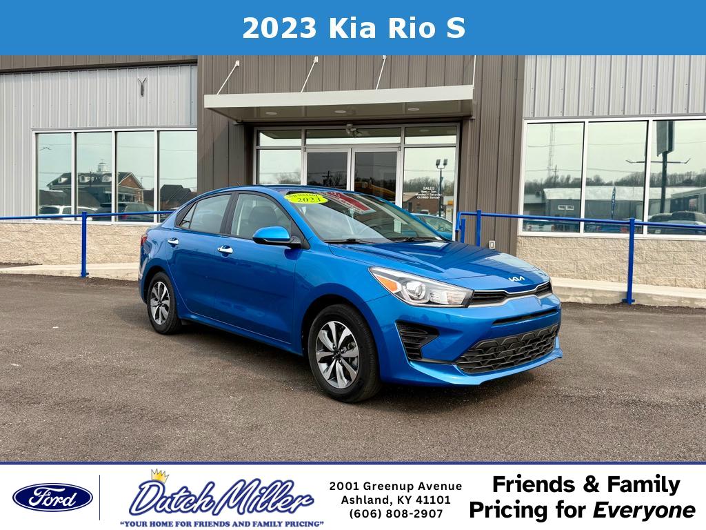 Sporty Blue 2023 Kia Rio S FWD Sedan Front-Wheel Drive Continuously Variable Transmission