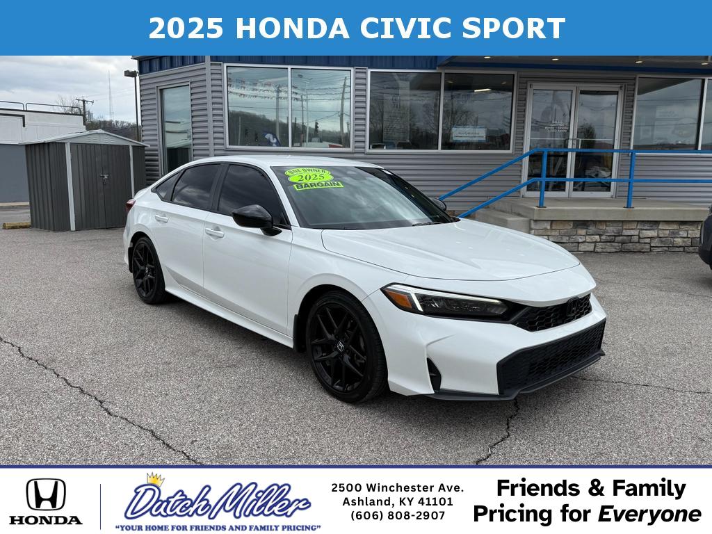 Platinum White Pearl 2025 Honda Civic Sport FWD Sedan Front-Wheel Drive Continuously Variable Transmission
